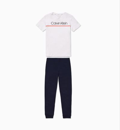 Calvin Klein Ruhák HU934019 | Calvin Klein CK Rib Fiu Pizsama Szett Szürke / Fehér / Kék